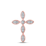 10kt Rose Gold Womens Round Diamond Cross Pendant 1/8 Cttw