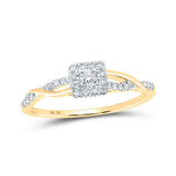 Anillo de promesa con halo de diamantes redondos para mujer de oro amarillo de 10 quilates, 1/5 quilates 