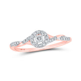 Anillo de promesa con halo de diamantes redondos para mujer de oro rosa de 10 quilates, 1/5 quilates 