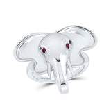 Anillo de plata de ley con forma de elefante y rubí redondo para mujer, 0,03 quilates 