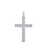 10kt White Gold Mens Baguette Diamond Cross Charm Pendant 2-1/3 Cttw