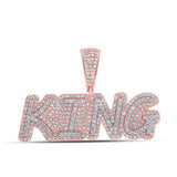 Colgante con dije KING de diamantes redondos para hombre en oro rosa de 10 quilates, 1 quilates 