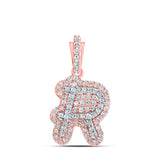 10kt Rose Gold Mens Round Diamond R Initial Letter Charm Pendant 1/5 Cttw