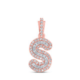 10kt Rose Gold Mens Round Diamond S Initial Letter Charm Pendant 1/5 Cttw