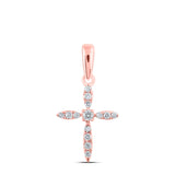 10kt Rose Gold Womens Round Diamond Cross Pendant 1/10 Cttw