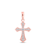 10kt Rose Gold Womens Round Diamond Cross Pendant 1/8 Cttw