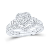 Anillo de boda nupcial de plata de ley con diamantes redondos y corazón, 1/3 quilates 