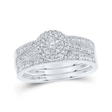 Juego de anillos de boda nupcial de 3 piezas con diamantes redondos de plata de ley, 1/4 quilates 