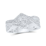 Anillo de boda nupcial de plata de ley con diamantes redondos y corazón, 1/3 quilates 