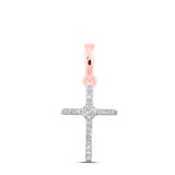 10kt Rose Gold Womens Round Diamond Cross Pendant 1/12 Cttw