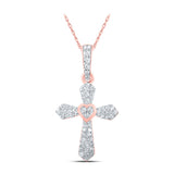 10kt Rose Gold Womens Round Diamond Cross Pendant 1/6 Cttw