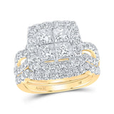 Anillo de boda cuadrado de oro amarillo de 14 quilates con diamantes de princesa, 3 quilates 