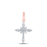 Colgante de cruz de diamante redondo para mujer de oro rosa de 10 quilates, 1/6 quilates 