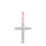 10kt Rose Gold Womens Round Diamond Cross Pendant 3/8 Cttw