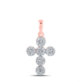 10kt Rose Gold Womens Round Diamond Cross Pendant 1/4 Cttw