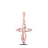 10kt Rose Gold Womens Round Diamond Cross Pendant 1/6 Cttw