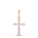 10kt Rose Gold Womens Round Diamond Cross Pendant 1/4 Cttw