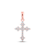 10kt Rose Gold Womens Round Diamond Cross Pendant 1/4 Cttw