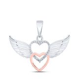 Colgante de plata de ley con forma de corazón de ángel y diamantes redondos para mujer, 1/20 quilates 