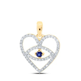 Colgante de corazón con forma de ojo de diamante y zafiro azul redondo para mujer de oro amarillo de 10 quilates, 1/3 quilates 