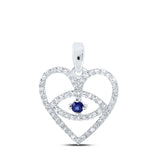 Colgante de corazón con forma de ojo de diamante y zafiro azul redondo para mujer de oro blanco de 10 quilates, 1/3 quilates 