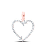 10kt Rose Gold Womens Round Diamond Arrow Heart Pendant 1/5 Cttw