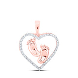 10kt Rose Gold Womens Round Diamond Footsteps Heart Pendant 1/3 Cttw