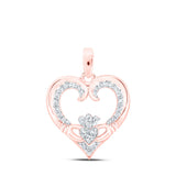 Colgante de corazón Claddagh con diamantes redondos para mujer en oro rosa de 10 quilates, 1/6 quilates 