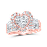 10kt Rose Gold Round Diamond Heart Bridal Wedding Ring Band Set 7/8 Cttw