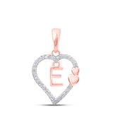 10kt Rose Gold Womens Round Diamond E Heart Letter Pendant 1/10 Cttw