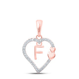 10kt Rose Gold Womens Round Diamond F Heart Letter Pendant 1/10 Cttw