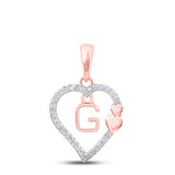 10kt Rose Gold Womens Round Diamond G Heart Letter Pendant 1/10 Cttw