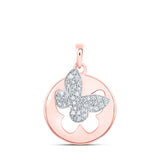 Colgante de mariposa con corte de diamante redondo para mujer en oro rosa de 10 quilates, 1/3 quilates 