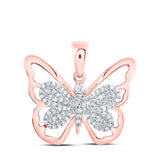 Colgante de mariposa con diamantes redondos para mujer en oro rosa de 10 quilates, 1/5 quilates 