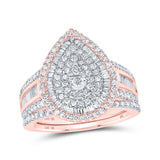 10kt Rose Gold Round Diamond Teardrop Bridal Wedding Ring Band Set 1-1/5 Cttw