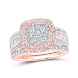 10kt Rose Gold Round Diamond Square Bridal Wedding Ring Band Set 1-1/4 Cttw