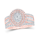 10kt Rose Gold Round Diamond Oval Bridal Wedding Ring Band Set 1-1/4 Cttw