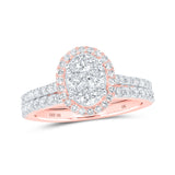 10kt Rose Gold Round Diamond Halo Bridal Wedding Ring Band Set 1 Cttw