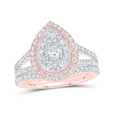 10kt Rose Gold Round Diamond Teardrop Bridal Wedding Ring Band Set 1 Cttw