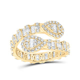 Anillo de oro amarillo de 10 quilates para mujer con diamantes baguette y forma de pera, 1 quilates 