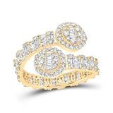 Anillo de oro amarillo de 10 quilates para mujer con diamantes baguette y círculo, 1 quilates 