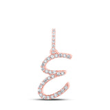 10kt Rose Gold Womens Round Diamond E Initial Letter Pendant 1/8 Cttw