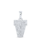 10kt White Gold Womens Round Diamond V Initial Letter Pendant 1/6 Cttw