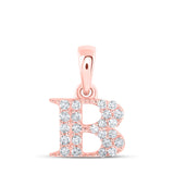 Colgante de oro rosa de 10 quilates con diamante redondo para mujer con letra inicial B de 1/10 quilates 