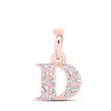 Colgante de oro rosa de 10 quilates para mujer con diamante redondo y letra inicial D de 1/10 quilates 