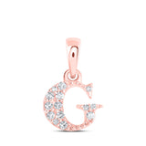 Colgante de oro rosa de 10 quilates con diamante redondo para mujer con letra inicial G de 1/20 quilates 