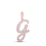 10kt Rose Gold Womens Round Diamond G Cursive Initial Letter Pendant 1/2 Cttw