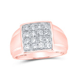 10kt Rose Gold Mens Round Diamond Square Ring 1 Cttw