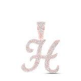 10kt Rose Gold Mens Round Diamond H Initial Letter Charm Pendant 1-1/5 Cttw