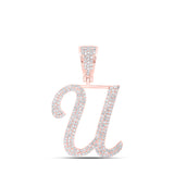 10kt Rose Gold Mens Round Diamond U Initial Letter Charm Pendant 1 Cttw